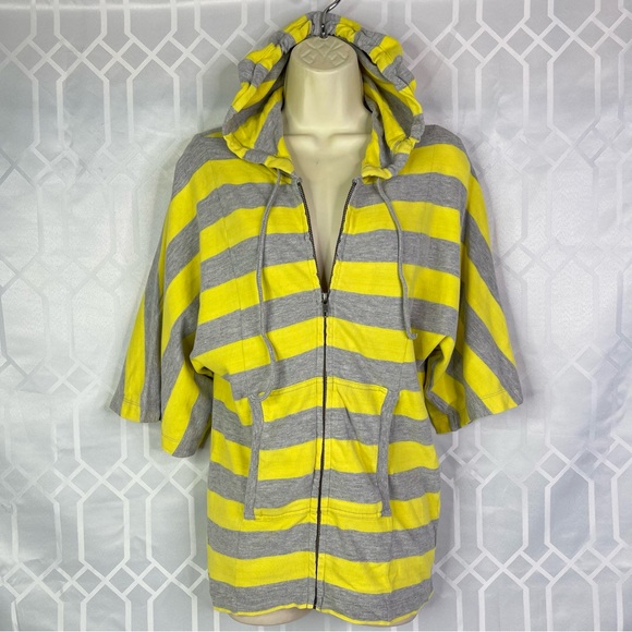 Purity Jackets & Blazers - Purity Striped Yellow and Gray Women's Hooded Jacket Size Small